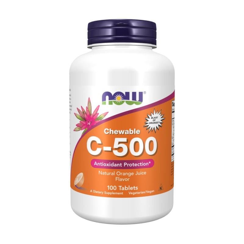 Vitamina C-500 al gusto di arancia NOW (100 compresse masticabili)