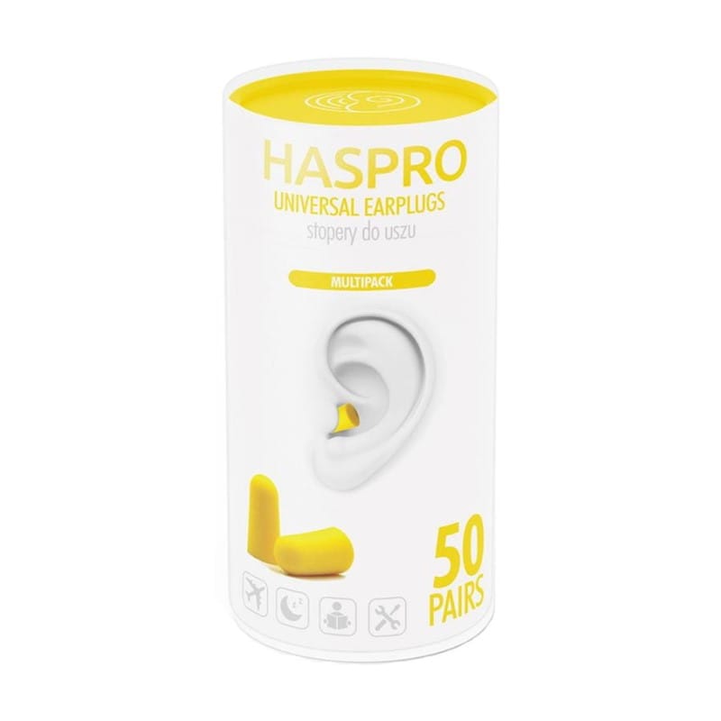 Tappi per le orecchie in schiuma Tube50 - colore giallo, Haspro (100 pezzi)