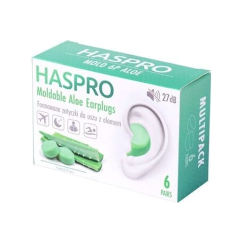 Tappi per le orecchie in silicone con aloe vera Haspro (12 pezzi)